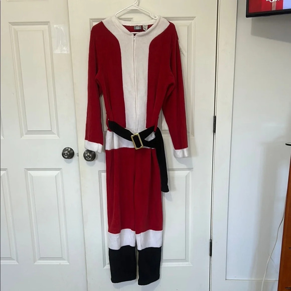 Secret Santa Footed Onesie Santa Size Small red white belt Christmas pajamas - Picture 2 of 8